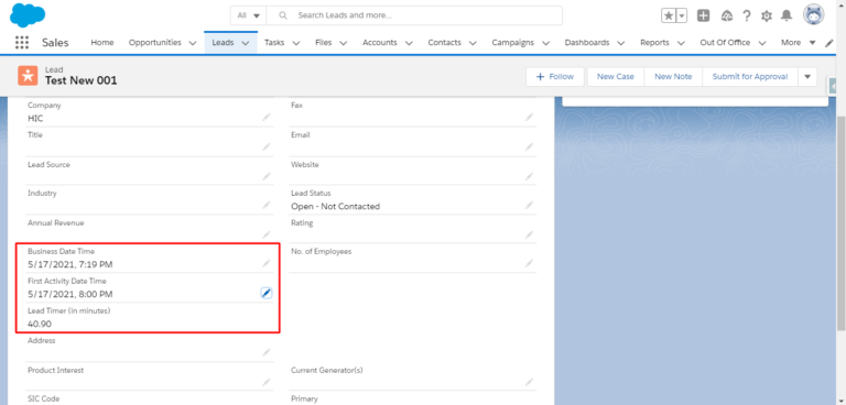 Capture Time to Contact Lead, Capture Time to Contact Lead in Salesforce